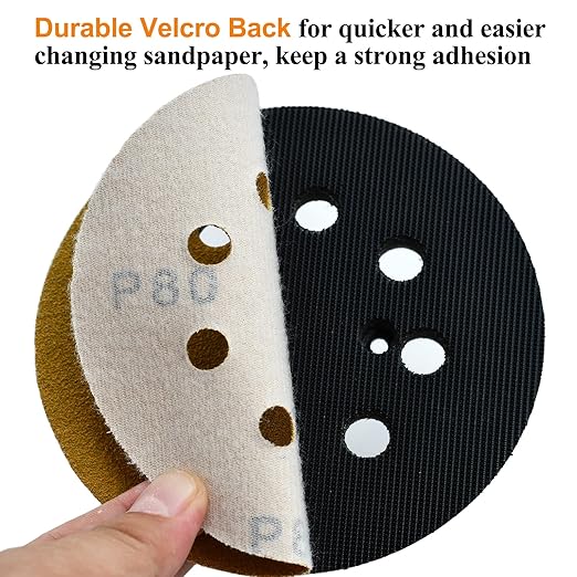 5-Inch 8-Hole Hook and Loop Sanding Discs 80-Grit Random Orbit Sandpaper, 50-Pack