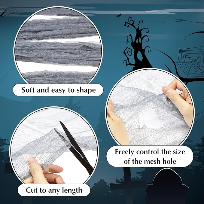 Boao Halloween Cheese cloth 39.37 x 393.7 Inch Gray Cheesecloth Roll for Crafts Large Cotton Muslin Gauze Fabric for Halloween Outdoor & Indoor Spooky Decoration