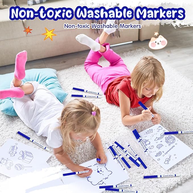 18 Pcs Line Washable Markers Bulk Blue Fine Tip Markers Set Coloring Thin Tip Drawing Washable Pen for Kids Art School Classroom Back to School Gender Reveal Party Supplies, Ages 6+