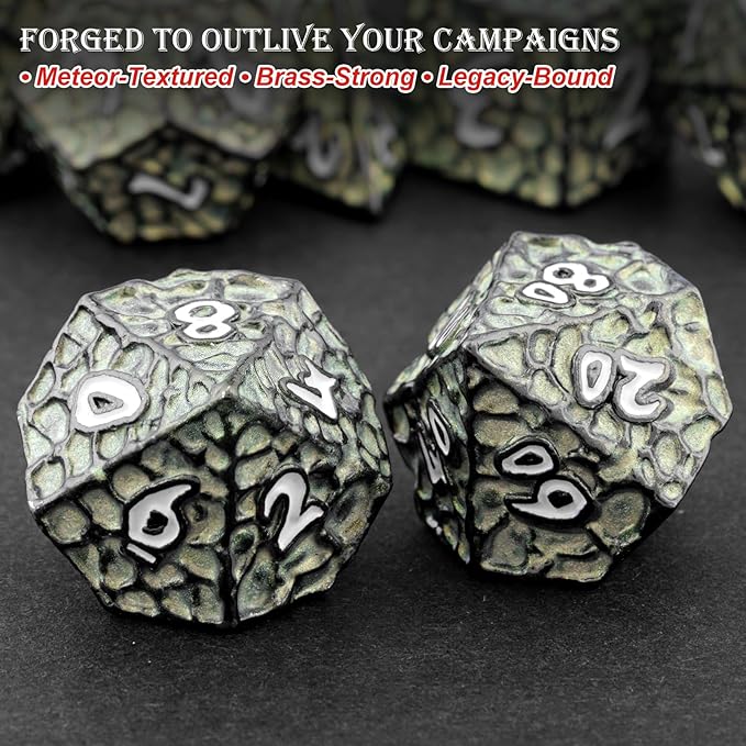 Haxtec Metal DND Dice Set Polyhedral D&D Dice Compatible with Dungeons and Dragons Gift TTRPG Black Green Metal Dice