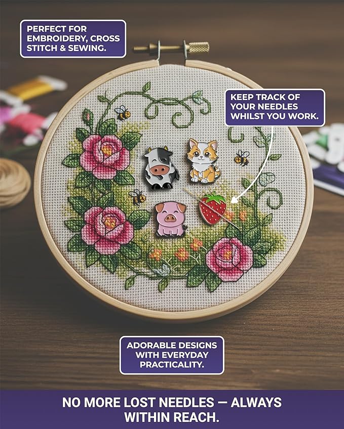 The Quilted Bear Needle Minder - Needle Minder Magnet for Keeping Sewing & Embroidery Needles Cross Stitch Needles Safe-Stress Free Stitching Cross Stitch Supplies & Embroidery Supplies (Cross Stitch)