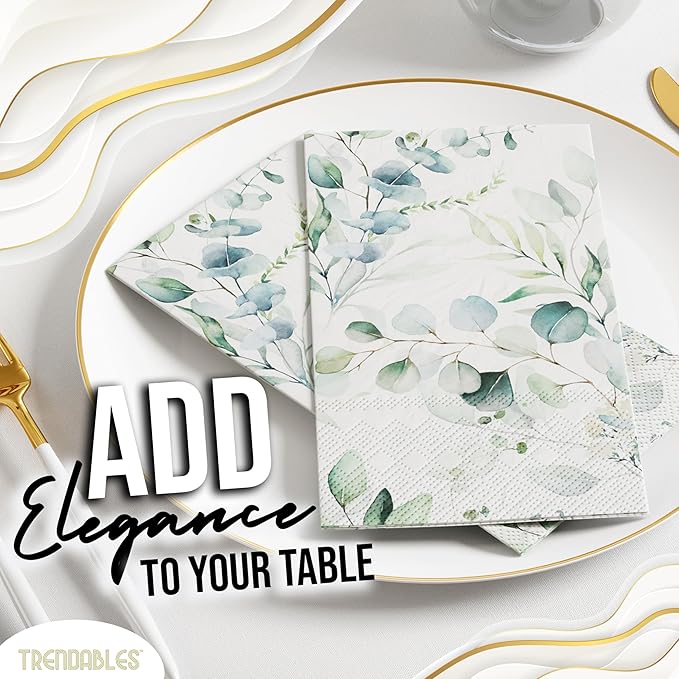 Trendables Sage Green Napkins for decoupage 100 Pcs 3 Ply Eucalyptus Napkins Decorative Guest Towels Disposable Bathroom, Flower Design For Tea Party Decorations, Dinners & Weddings