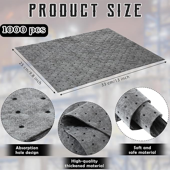 Hoolerry Oil Absorbent Pads Weight Dimpled Pad Garage Accessories Water Absorbent Mat Oil Spill Mat for Absorbing Protecting Home Garage Basement (100 Pcs,Gray,9.8 x 13 Inch)