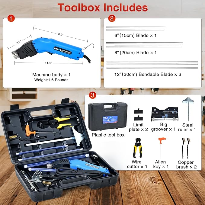 Electric Hot Knife Kit for Grooving/Sculpting/Cutting (5 Blades) Air Cooled 200W 110-120V Pro Slotter Foam Cutting Tool Styrofoam Cutter for XPS, EPP, EPS, EVA, EPE, KT Board, Sponge