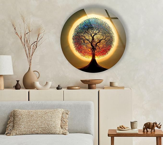 My Photostation.com 31.5''(80cm) Diameter Life of Tree Round Glass Wall Art Tempered Glass Printing Wall Decor Large Wall Art Wall Hangings