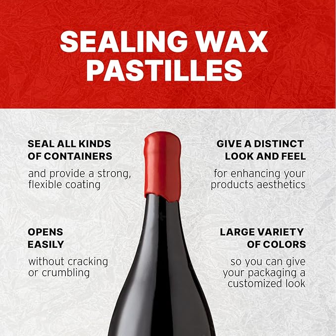 Blended Waxes, Inc. Bottle Sealing Wax Beads, Premium Pastille Wax Seal Beads For Wine, Beer, and Liquor Bottle Closure, Seals Between 25-30 Bottles, 1 lb, Gloss Bright Red