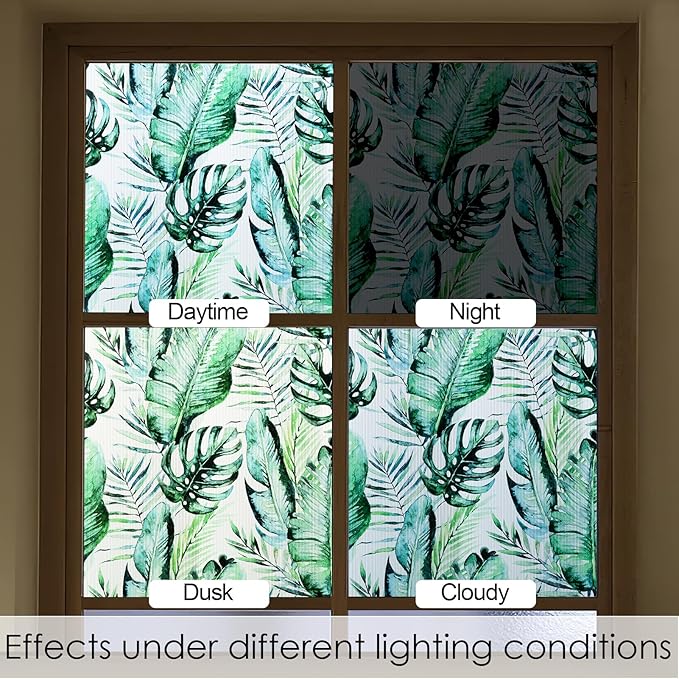 DKTIE Nature Pattern Rainbow Window Film Decorative Stained Glass Window Film Static Cling Films Easy Apply Removable Comes with Tools (U560-Reeded Glass, 35.4" x 78.7")