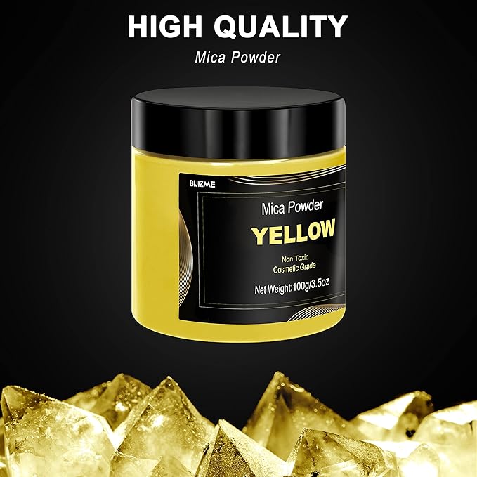 Yellow Mica Powder Pigment(100g) Big Bottle Pigment Powder Multipurpose DIY Arts and Crafts Additive, Woodworking, Epoxy, Resin, Natural Bath Bombs, Paint, Soap,Nail Polish, Lip Gloss(Yellow, 3.5oz)