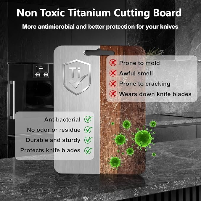 Titanium Cutting Board, Double Sided 2025 New Titanium Cutting Boards for Kitchen, Non Toxic Non Slip, Chopping Board, Dishwasher Safe, Easy to Clean (12"L x 9"W)