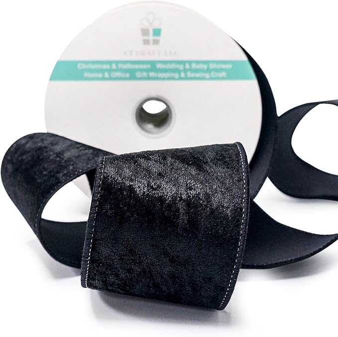 Black Velvet Ribbon 2.5 Inch x 10 Yards for Christmas Tree Topper Home Decoration Wreath Gift Wrapping DIY Craft