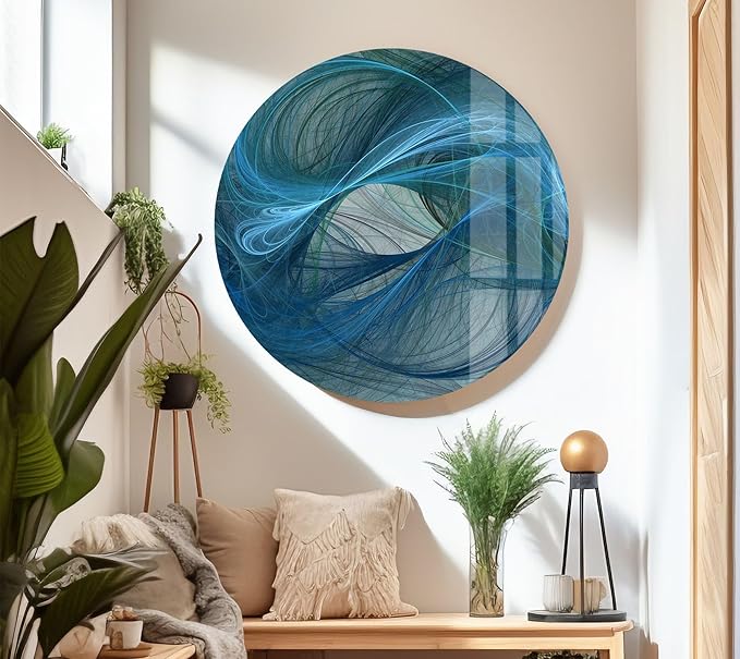 My Photostation.com 48Wx32H'' Blue Energy Abstract Wall Art – Fluid Motion Glass PrintTempered Glass Printing Wall Decor Large Wall Art Wall Hangings