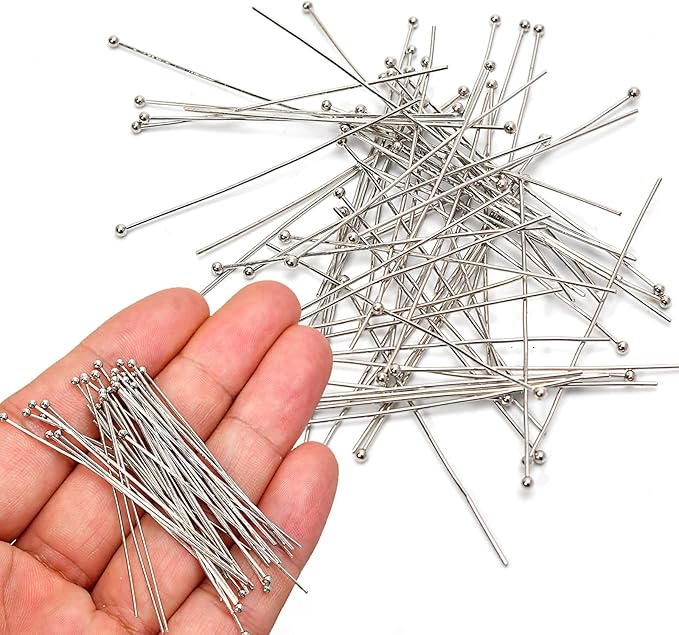 260pcs Silver Filled Ball Head Pins Non Tarnish Craft Earring Bracelet Jewelry Making Accessories Supplies(20mm (0.78in, Silver-Ball Pin)