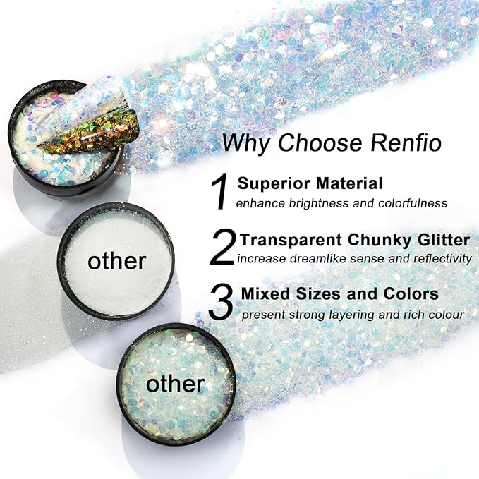Renfio Opal Chunky Glitter, 1.75oz/50g Purple Glitter, Dreamy High Sparkle Glitter for Crafts Holographic Fine Glitter Mix Iridescent Glitters Flake for Nails Art Hair DIY Snow Globe - Lilac Asterism