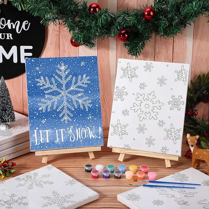 Zhanmai 12 Pack Pre Drawn Canvas for Painting Sip and Paint Kit 8" x 10" Paint Party Set Canvas Painting Pre Printed Canvases for Party Favor DIY Virtual Adult's Date Night(Winter Snowflake)