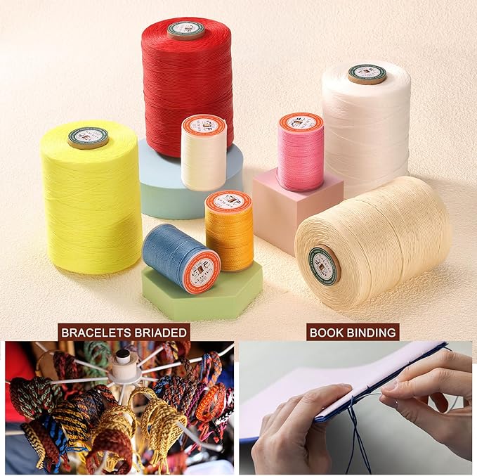uxcell Round Leather Sewing Waxed Thread, 55m / 60 Yards Wax Polyester String, 0.8mm Waxed Stitching Cord for Leather Crafts, Bookbinding, Bracelets Braided, Golden Brown