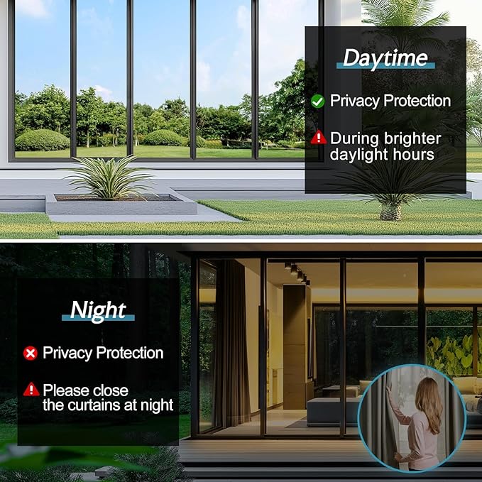 DOWELL One Way Window Privacy Film with 3 Tools Window Tint for Home Sun Blocking Heat Control Anti UV Reflective Mirror Covering See Out Not in for House and Office Black Silver 17.5" X 157.4"