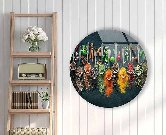 My Photostation.com 10''(25cm) Diameter Colorful Herbs Round Glass Wall Art Tempered Glass Printing Wall Decor Large Wall Art Wall Hangings