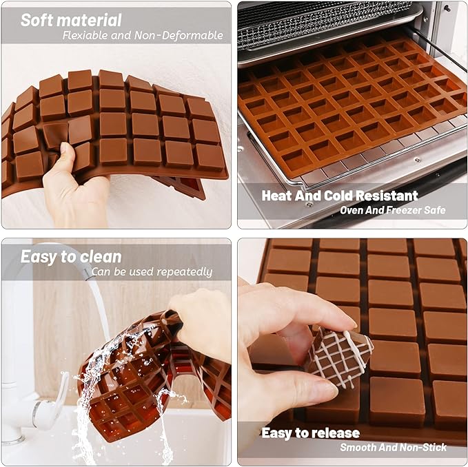 Sakolla Square Chocolate Mold, 80 Cavities Silicone Molds for Chocolate, Caramel, Praline, Ice Cube, Jelly, and Gummy (Coffee）
