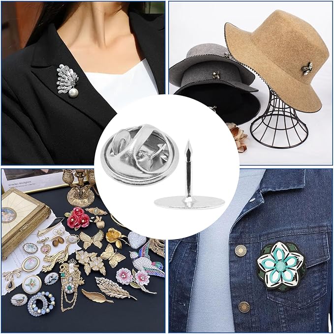 50 Set Pin Backs, Blank Pins Scatter Butterfly Clutch Pin Holder Enamel Pin Locking Backs Tie Tacks Jewelry Pin Backings Clasp for Brooch Lapel Hat Uniform Badges Tie Tack (10mm, Silver)