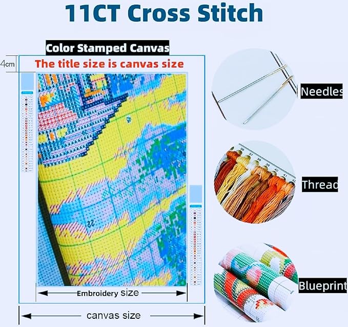 Joyhoor Stamped Cross Stitch Kits for Beginners, Needlepoint Kits for Adults, 11CT Counted Embroidery Kits-Fire Phoenix 18x18 inchs