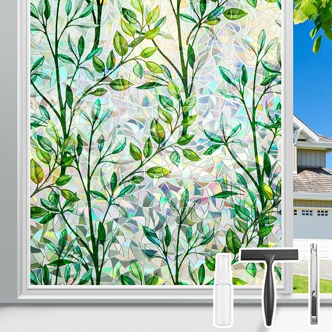 Donox Window Privacy Film, 3D Decorative Window Vinyl Decorative Stained Glass Window Film, Anti-UV Sun Blocker Heat Control for Home, 45.2 Inch x 13.1 Feet (with Installation Tool)