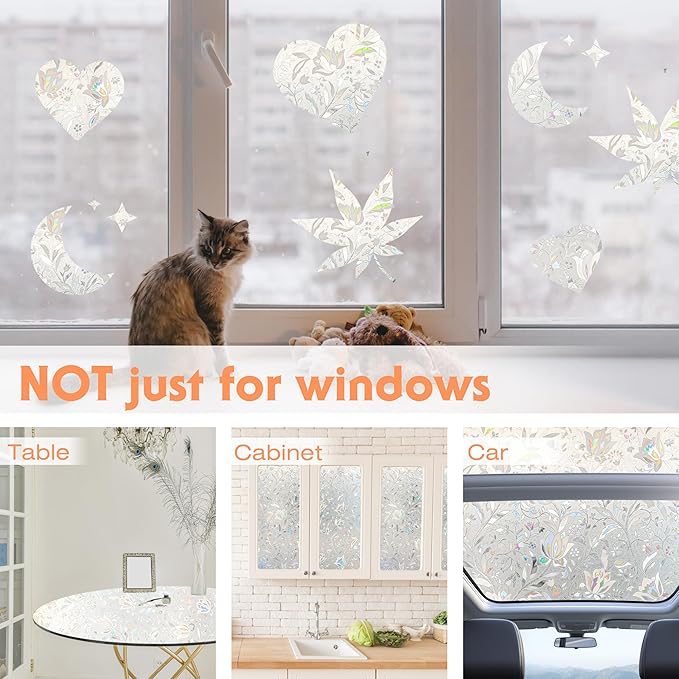 Hilarious Privacy Window Film, Tulip Window Vinyl, Stained Glass Static Stickers, 3D Decorations for Glass Windows, Removable Window Covering, Adhesive-Free Stickers (23.6'' x 118'')