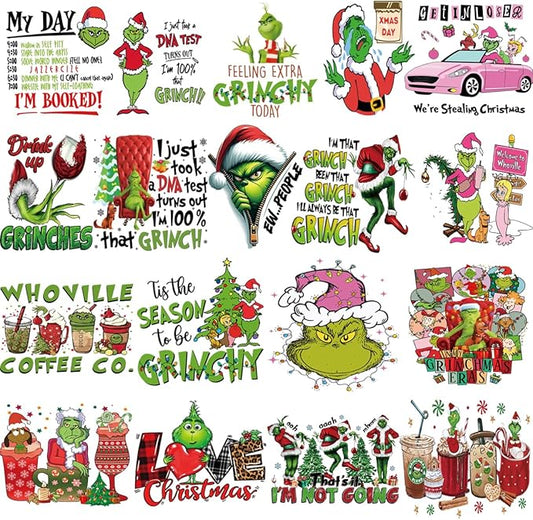 Christmas Iron on Decals Transfer, Funny Christmas Heat Transfer Stickers Iron on Patches for Clothes T-Shirts Pillow Cover Hoody Bag Xmas DIY Craft Supplies Vinyl Stickers (18PC-A)