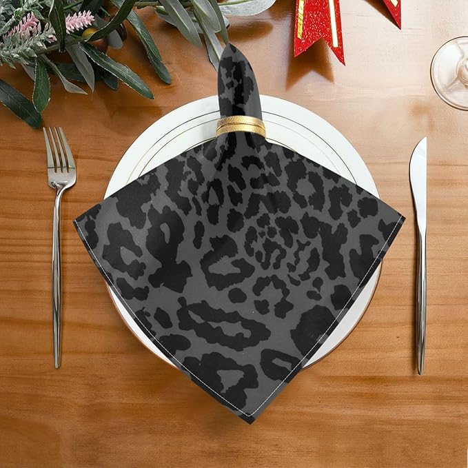 ALAZA Dark Gray Cheetah Leopard Print Cloth Napkins Set of 1, 20x20 Inch Washable and Reusable Napkin for Decoupage Dinner Party Everyday Use