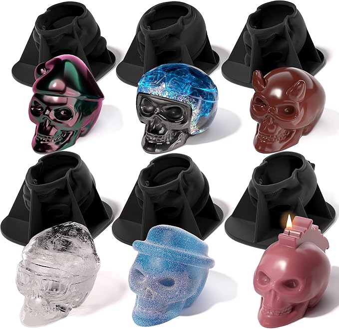 Readaeer Skull Silicone Molds, 3D Skull Molds, 6 Style Large Silicone Molds for Resin, Ice, Chocolate, Soap, Clay, Candle Wax Casting, Halloween Home Decoration