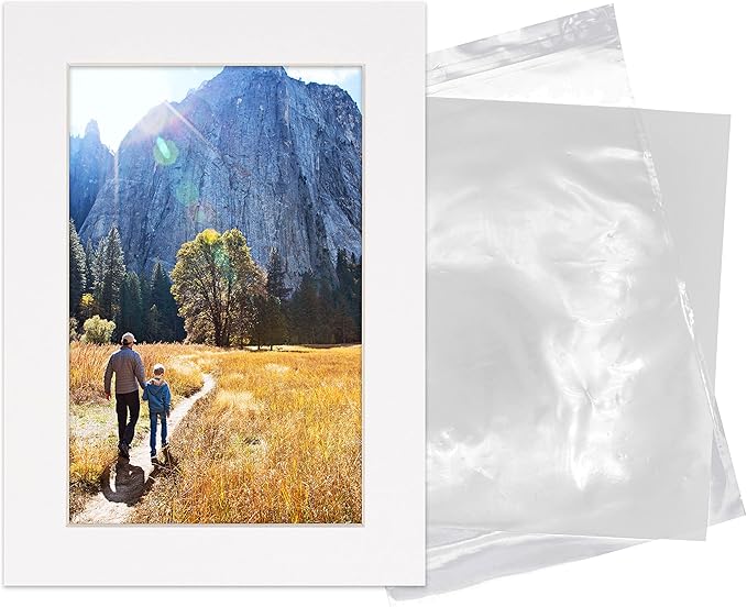 6x8 Mat for 8x10 Frame - Precut Mat Board Acid-Free Show Kit with Backing Board, and Clear Bags White 6x8 Photo Matte Made to Fit a 8x10 Picture Frame Matboard for Framing, Pack of 100 Mats