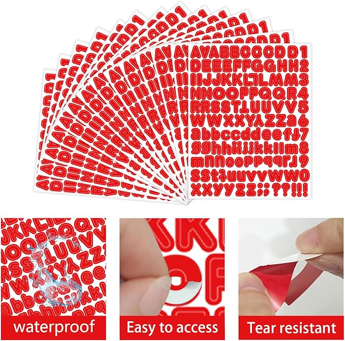 Red Alphabet Letter Stickers, 1/2 inch, 10 Sheets - Self Adhesive Vinyl for Mailbox Numbers, Bulletin Boards, Classroom & Home Decor