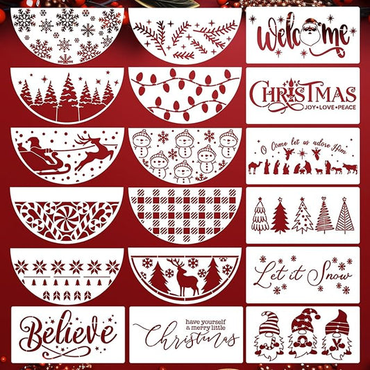 Christmas Stencils for Painting on Wood 12" Christmas Stencils for Crafts Reusable Xmas Holiday Stencil for Door Mats Round Hanger Fabrics Decor