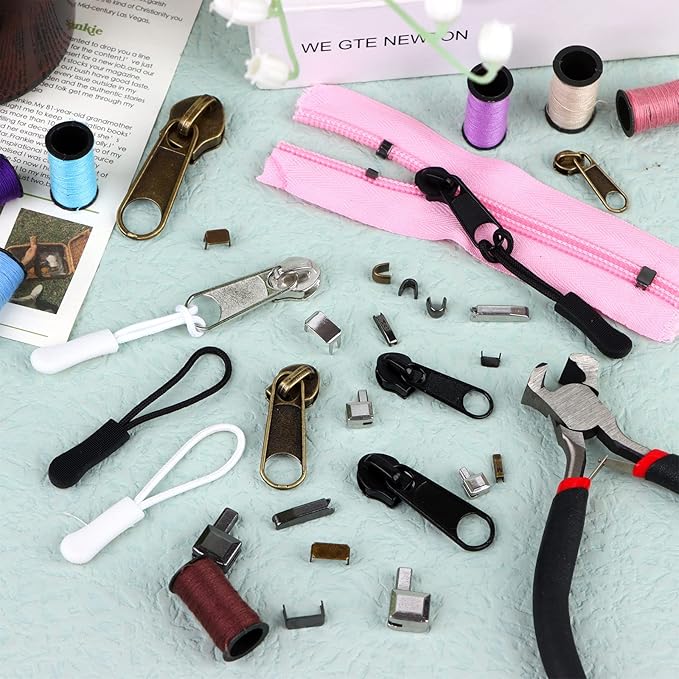275 Pcs Zipper Repair Kit - Replacement Zipper Pulls & Sliders Set with Install Pliers for Jackets, Coats, Sleeping Bags, Backpacks