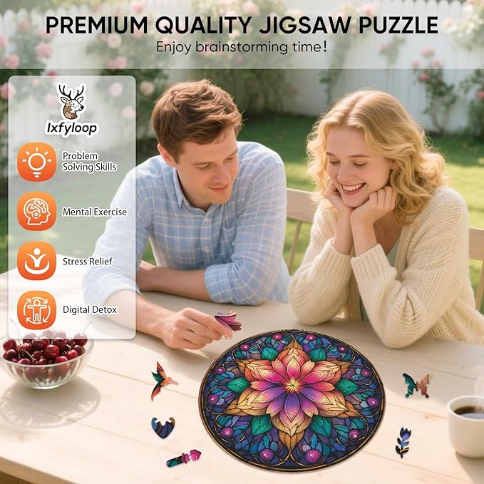 Wooden Puzzles for Adults, Dream Lotus Adult Puzzles 200 Pieces, Wooden Jigsaw Puzzles Unique Shape, Best Gifts for Adults Family Game, 11.2x11.2 inch