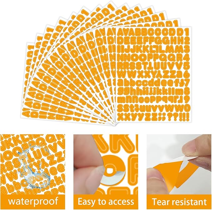 Letter Stickers,1/2 inch 10 Sheets Orange Alphabet Sticker,Self Adhesive Vinyl Letter Stickers Mailbox Numbers,Self Adhesive Letters Stickers for Bulletin Boards Classroom Home Decor