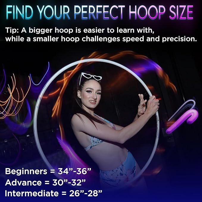UltraHoop Remote LED Hoop - Wireless Control 60 Color Changing LED Lights w/ 300+ Modes & Patterns - Rechargeable Battery, HDPE Collapsible, Advanced to Beginner Hoola Hoops - 34” x 3/4" OD - UltraPoi