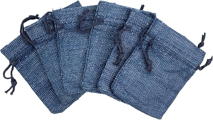 Palmhomee Pack of 25 Navy Blue Burlap Gift Bags with Drawstring Linen Pouches (2.8x3.6 Inch) for Wedding, Birthday, Party Favors and DIY Craft