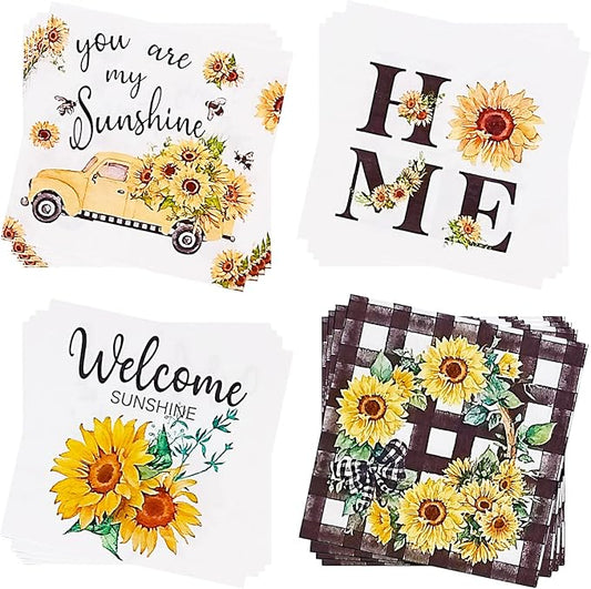 Cocktail Napkins 80 Pack 2 Ply Floral Beverage Luncheon Dinner Paper Napkins Flower Print Disposable Napkins for Wedding Thanksgiving Anniversary Celebrations, 5X5 Inches Folded