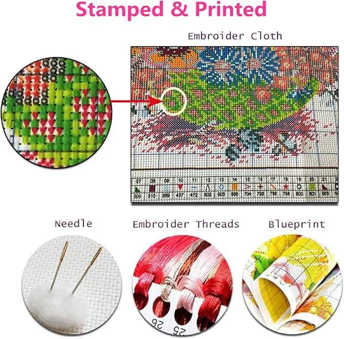 Foxhool Beginners Cross Stitch Kits Stamped Full Range of Embroidery Kits for Adults DIY Cross Stitches kit Embroidery Patterns for Needlepoint kit-Colorful Skull 18x18 inch