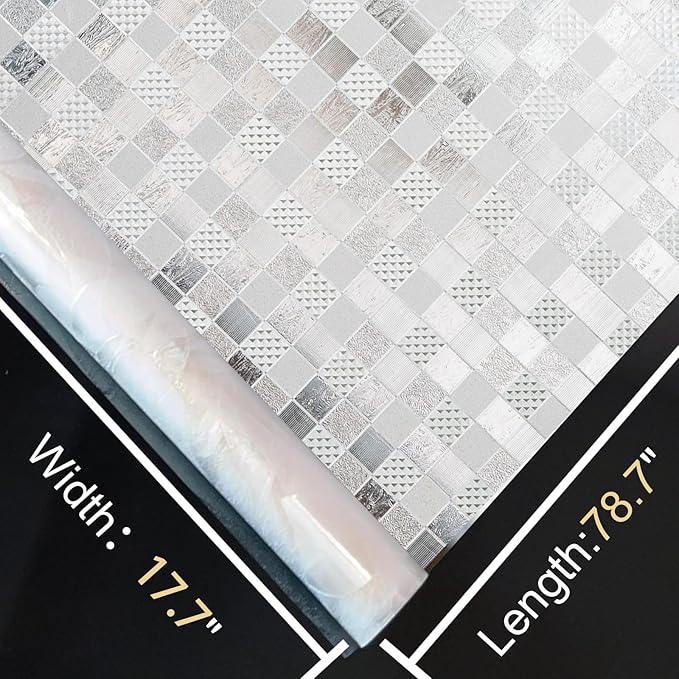 Window Privacy Film Decorative for Front Door, Bathroom Static Cling Stained Glass Sticker Opaque Heat Control UV Blocking Non-Adhesive for Home Windows,Cube