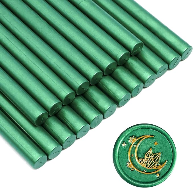 SWANGSA 20 Pieces Glue Gun Sealing Wax Sticks Metallic Green for Wax Seal Stamp, Great for Wedding Invitations, Cards, Envelopes, Wine Packages, Gift Wrapping (Metallic Green)