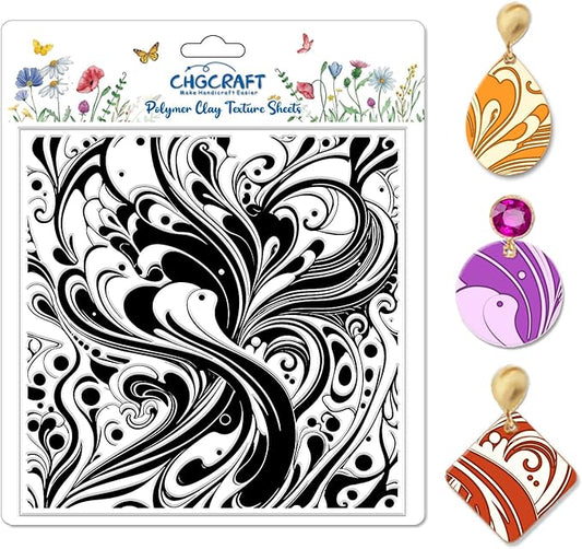 CHGCRAFT Artistic Pattern Polymer Clay Texture Sheets Fumes Silicone Stamp Water Flow Clay Texture Mat Modeling Pattern Pad for Jewelry and Clay Earrings Tools, 5.5x5.5 inch