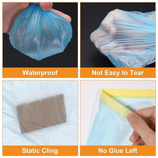 uxcell Pre-Taped Masking Film, 7.9ft x 82ft Plastic Paint Drop Cloth with Medium-Tack Painters Tape for Painting Spraying Protection Blue Film 6Pcs