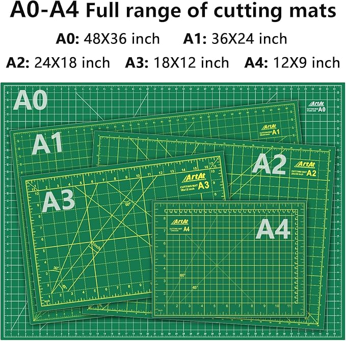 ArtAt Self Healing Cutting Mat: 9"x12" Non-Slip PVC Double Sided 5-Ply A4 Art Craft Rotating Mat, Rotary Cutting Mat for Quilting, Sewing Crafts Hobby Fabric Precision Scrapbooking Project Green