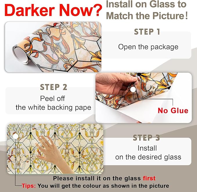 3D Stained Glass Window Privacy Film, Heat Control UV Blocking Static Cling Decorative Window Film for Bathroom,Front Door,Home Non Adhesive,GiltGaze 16.9 x 78.7 inches