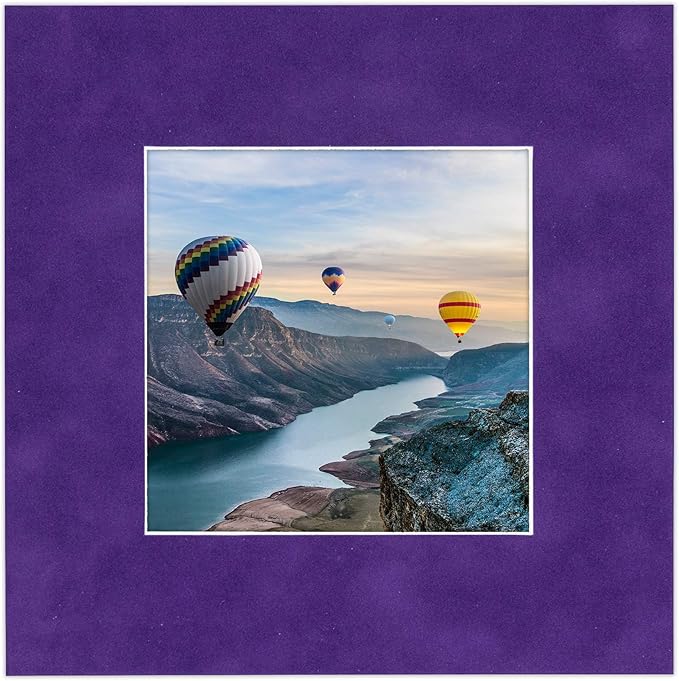 8x10 Mat Bevel Cut for 5.5x8.5 Photos - Acid Free Purple Crocus Suede Precut Matboard With Backing Board and Crystal Clear, Self Seal Photo Mat Bag - For Pictures, Photos, Framing - 4-ply Thickness