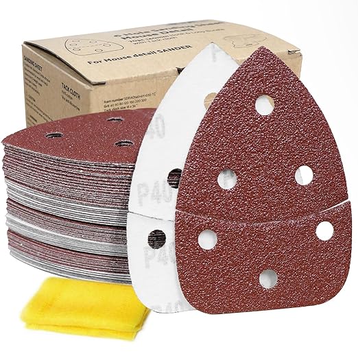 S&F STEAD & FAST Mouse Sander Sandpaper Assortment 70pcs, 6 Holes, Mouse Sanding Pads for Ryobi, 40 60 80 120 150 220 320 Grit Detail Sand Paper, Ryobi Sander Pads with Tack Cloth