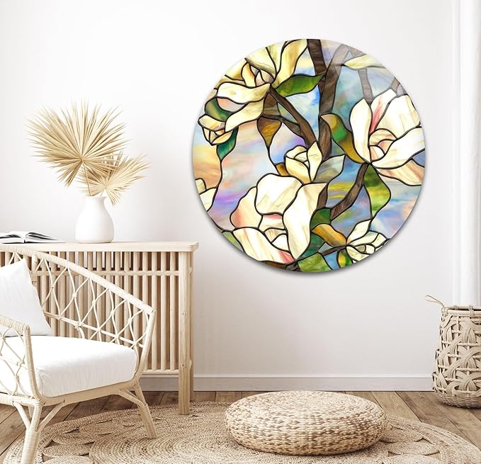 My Photostation.com 18Wx28H'' Stained Magnolia Glass Wall Art Tempered Glass Printing Wall Decor Large Wall Art Wall Hangings