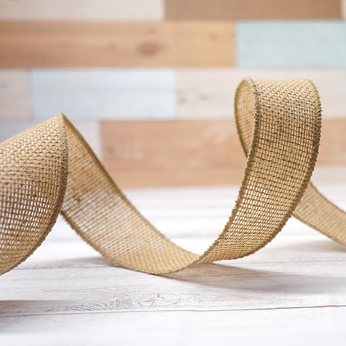 CT CRAFT LLC Burlap Fabric Wired Ribbon 1.5" x 20 Yards Natural Color for Christmas Home Wedding Decor Gift Wrapping Tree Topper Bow Wreath Bouquet DIY Crafts