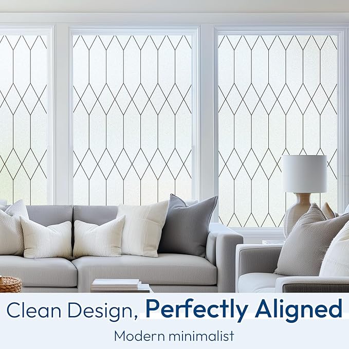 rabbitgoo Window Privacy Film for Glass Windows, Frosted Glass Cling with Decorative Moroccan Lattice, Removable Heat Control Sun Blocking Door Covering Sticker for Home Bathroom, 23.6 x 157.4 inches